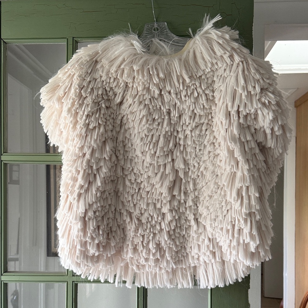 Zara Atelier faux fur Cream Textured Fringe Top